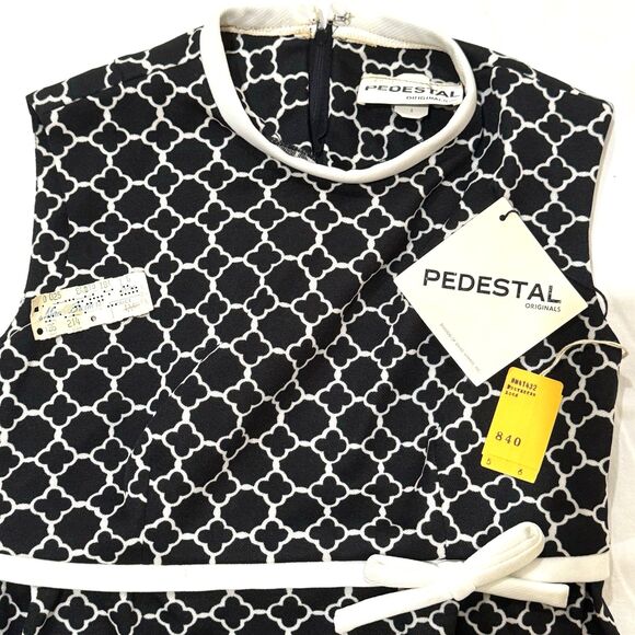 NOS Vintage 70s Black & White Mod Geometric Print Midi Dress S/M David Warren - Picture 8 of 9